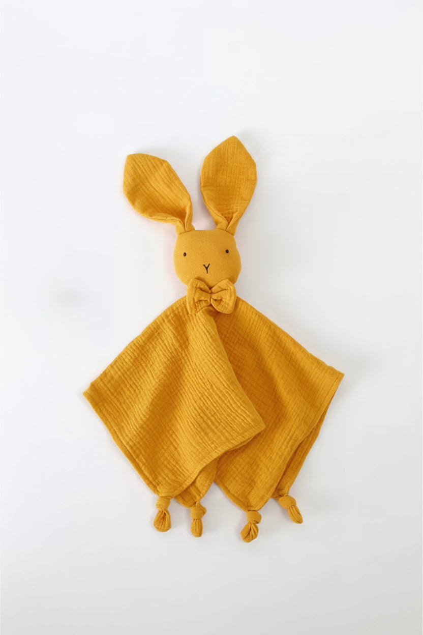 Doudou lapin orange – mousseline 100 % coton (certifié OEKO-TEX)