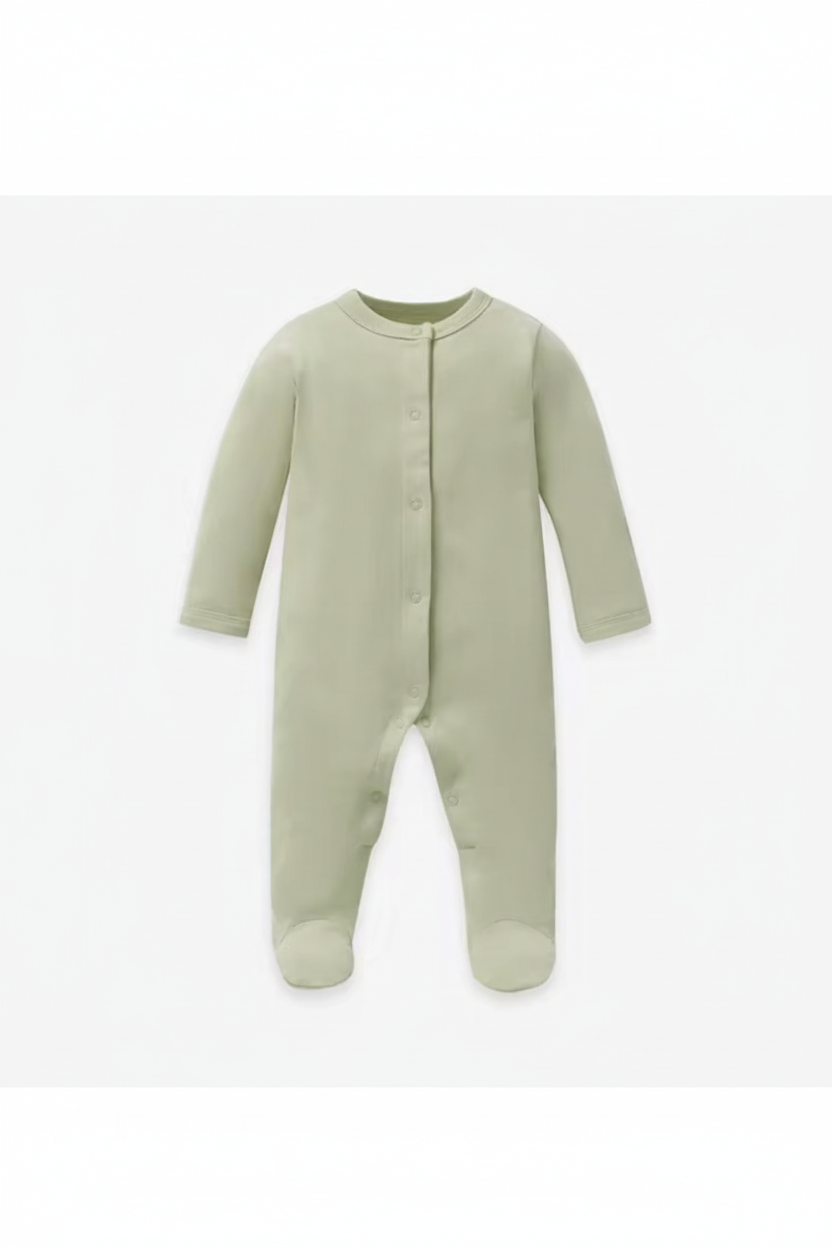 Grenouillère bébé kaki – coton certifié OEKO-TEX (tailles 3 et 6 mois)