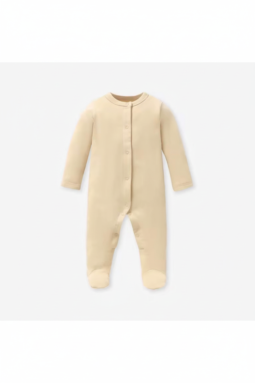 Grenouillère bébé beige – coton certifié OEKO-TEX (tailles 3 et 6 mois)