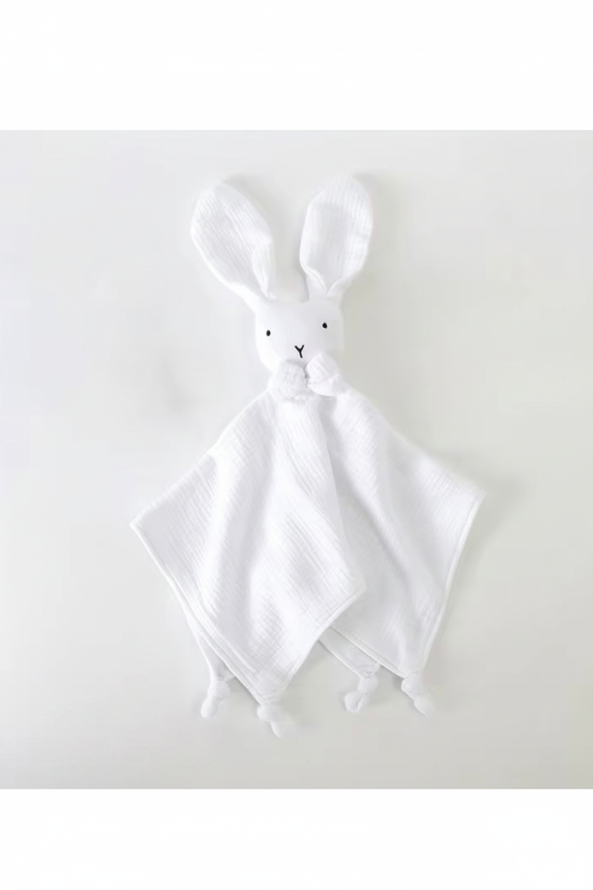 Doudou lapin blanc – mousseline 100 % coton (certifié OEKO-TEX)