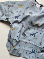 Bavoir imperméable bébé gris à poche, motif dinosaures, certifié OEKO-TEX