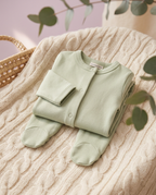 Grenouillère bébé kaki en coton certifié OEKO-TEX Classe I